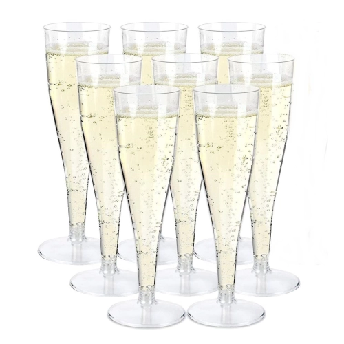 KIELISZKI DO SZAMPANA wina PLASTIKOWE 100 ml na stópce 8szt OZDOBA